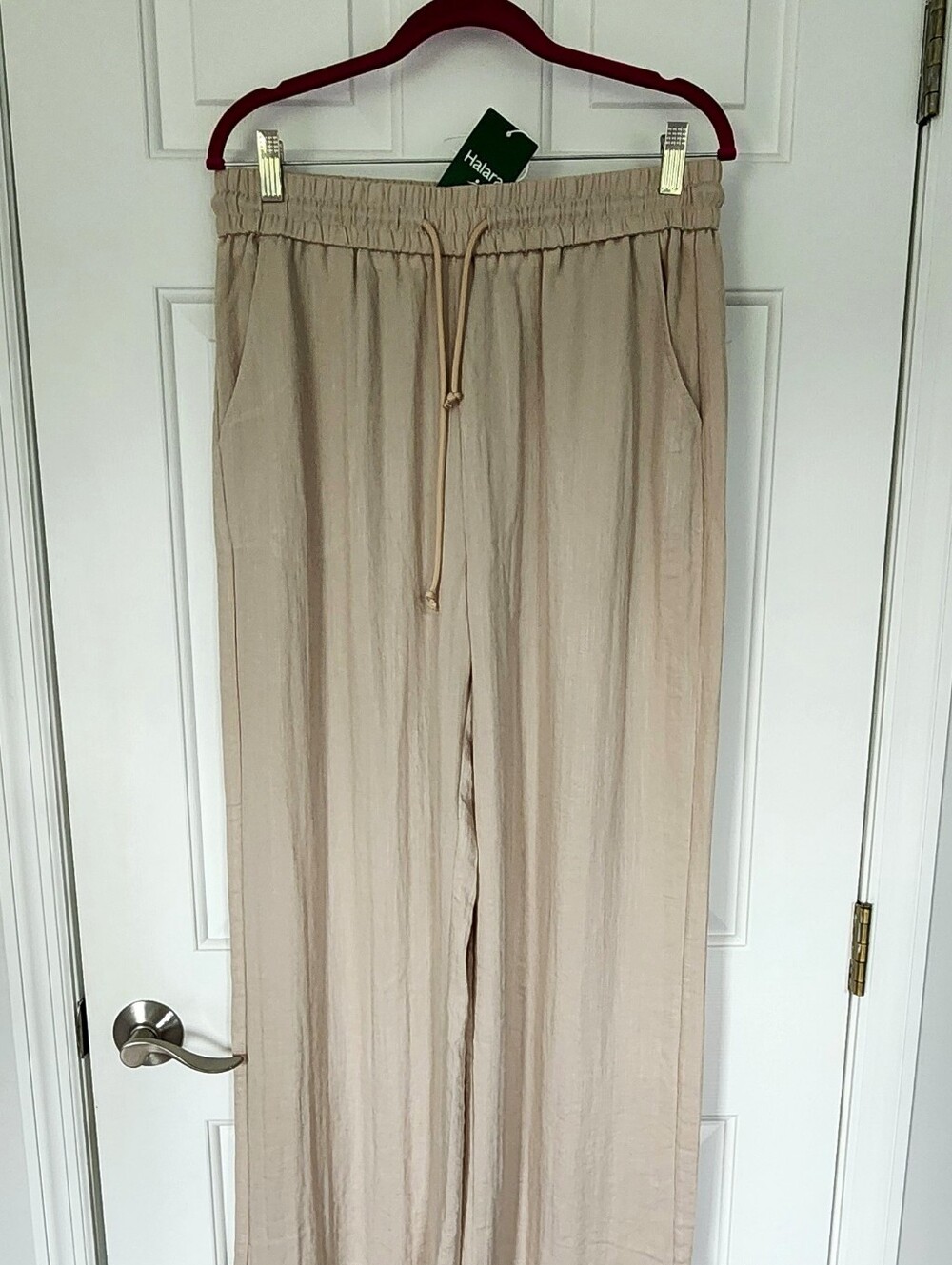 HALARA Sand High-Rise Drawstring Wide-Leg Linen-Feel Pants